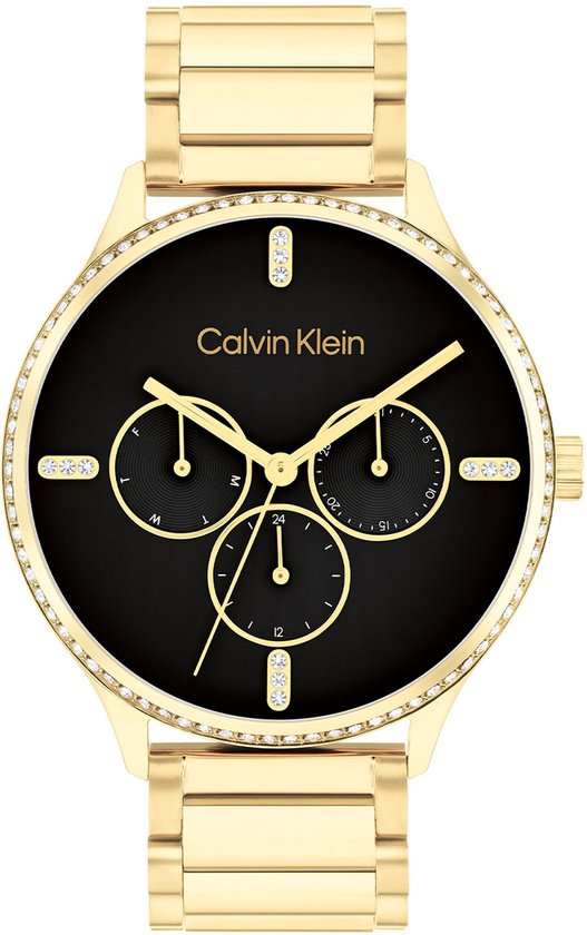 Calvin Klein CK25200371 Dress Dames Horloge - Mineraalglas - Staal - Goudkleurig - 38 mm breed - Quartz - Vouw/Vlindersluiting - 3 ATM (spatwater)