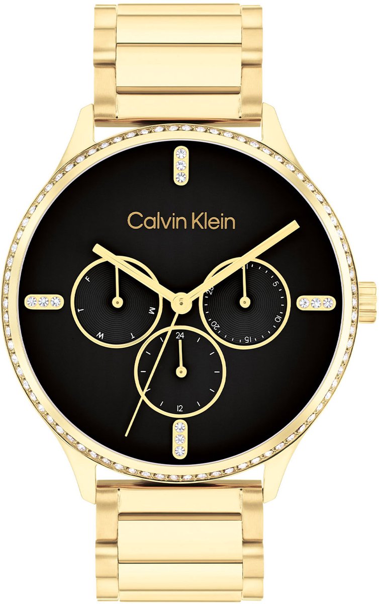 Calvin Klein CK25200371 Dress Dames Horloge - Mineraalglas - Staal - Goudkleurig - 38 mm breed - Quartz - Vouw-Vlindersluiting - 3 ATM (spatwater)
