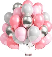 Luna Balunas 50 Stuks Latex Ballonnen Roze Grijs Zilver - Helium geschikt Bruiloft Babyshower Verjaardag Chic Pink - Communie