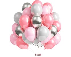 Luna Balunas 50 Stuks Roze Latex Ballonnen Grijs Zilver Helium Bruiloft Babyshower Meisje - Communie Verjaardag Luna Balunas 50 Stuks Roze Latex Ballonnen Grijs Zilver Helium Bruiloft Babyshower Meisje - Communie Verjaardag