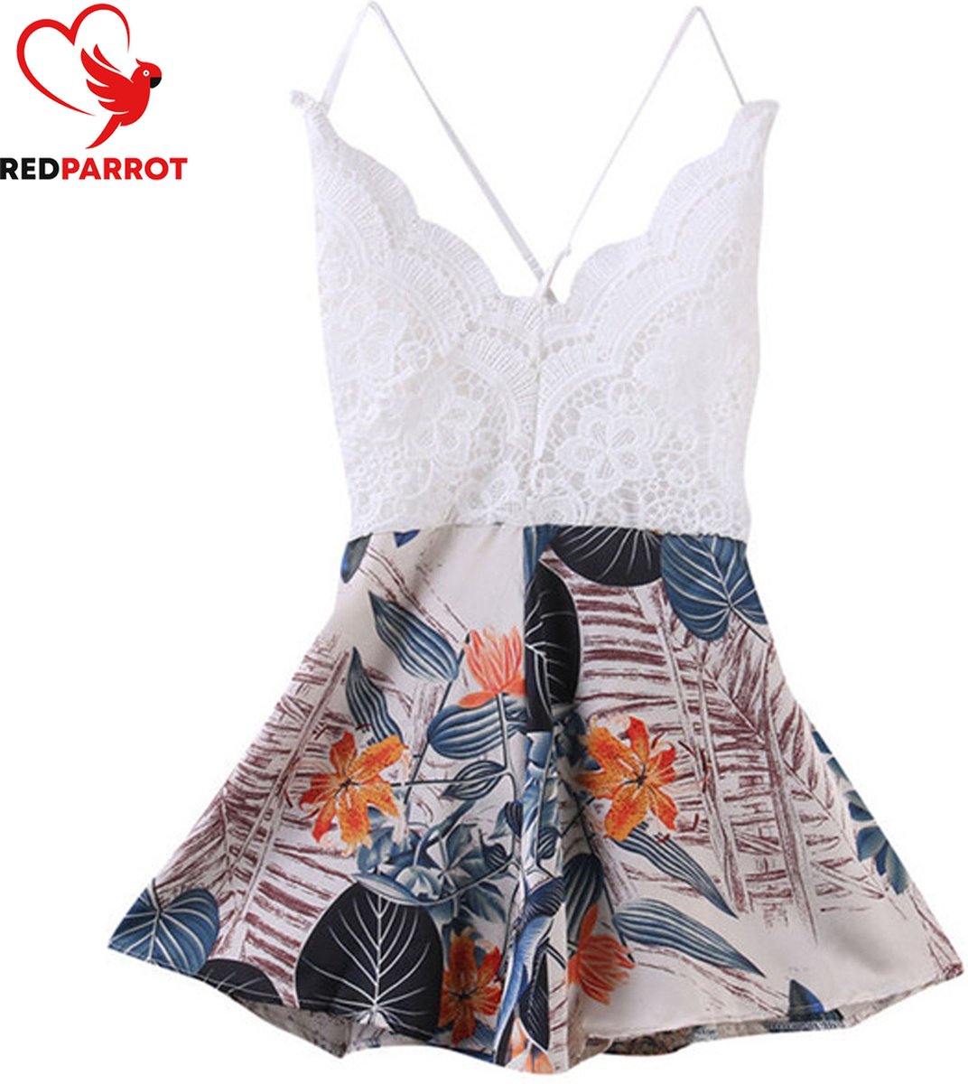 Goedkoopste Verleidelijke sexy jurk WHITE BLUE Blossom - Mini Dress - Rok - Jumpsuit - Mouwloos - Bloemen - Vrouwen - Voor haar - Erotisch