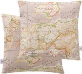 Cottonbaby sierkussenhoes - Landkaart - beige - 40x40 cm