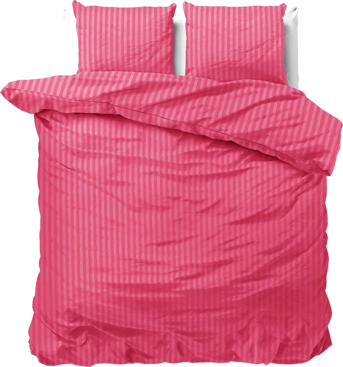 Luxe dekbedovertrek Stripes Fel roze - 140x200/220 (eenpersoons) - zacht en fijne kwaliteit - stijlvolle uitstraling - met handige drukknopen