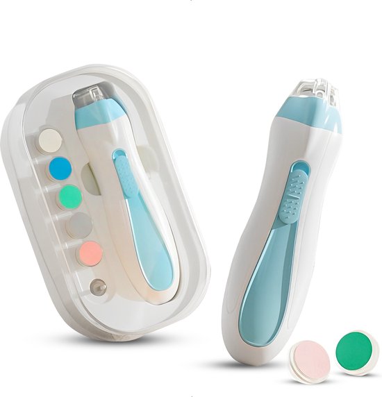 Set de limes à ongles - Lime à ongles électrique pour bébés - Soins des ongles sûrs avec lumière LED pour bébés, enfants et adultes - avec 6 limes différentes et vitesses réglables.
