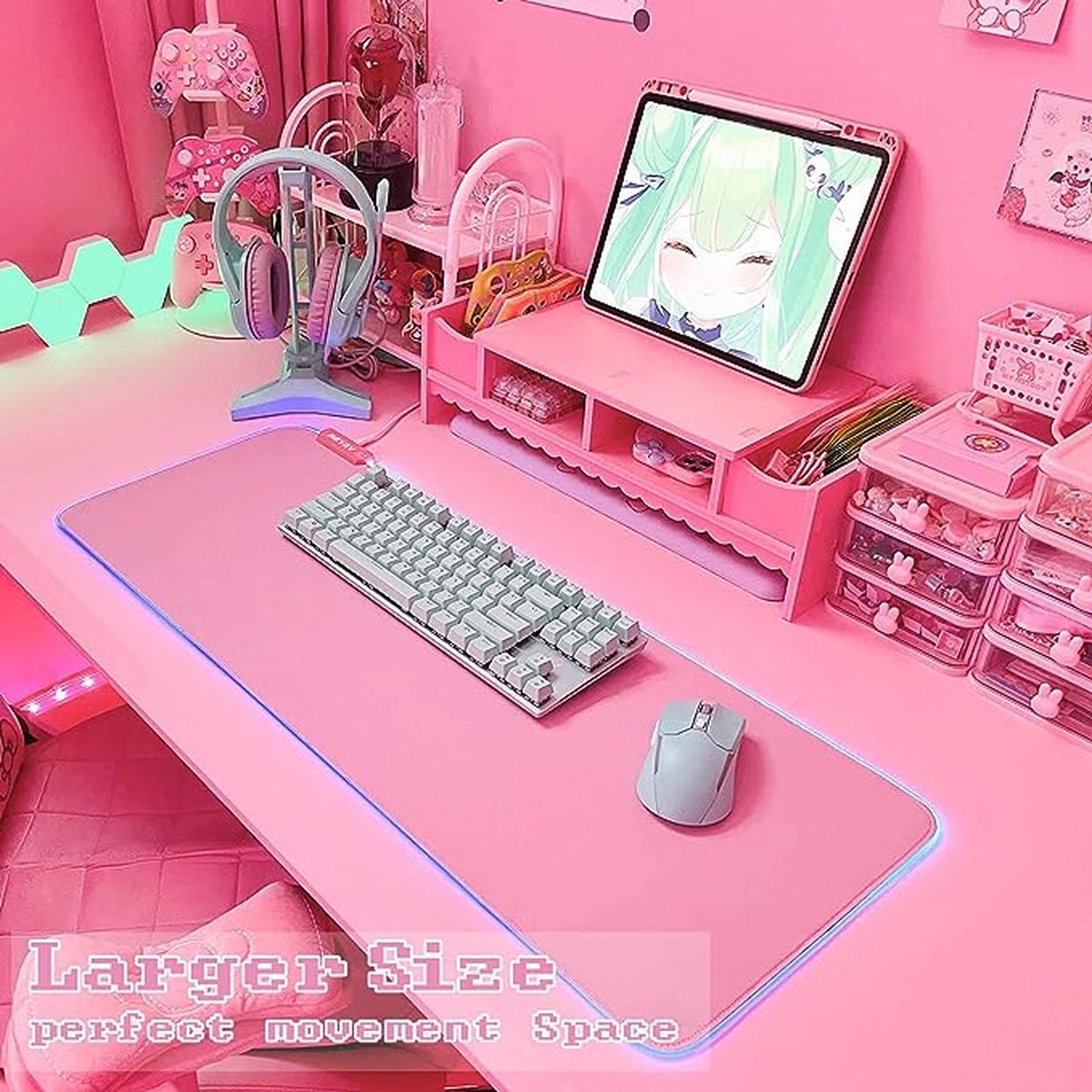 SOURIS,8-400x450x2mm--Tapis de bureau rose pour filles, 900x400, accessoire  de bureau pour Gamer, grand format, effet Xxl, décoratio