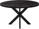 Zita Home - table à manger - modèle Lux ronde - 110cm - bois massif - entièrement noir - pied métal noir - pied matrice - 110x110x77cm
