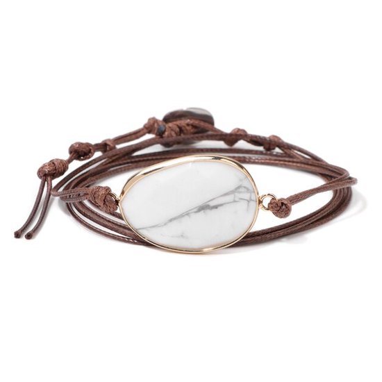 Marama - bracelet wrap pierre gemme Howlite - cordon wax vegan - réglable - unisexe