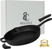 Belluci - Ø27cm - Gietijzeren pan - Skillet - Koekenpan geschikt voor alle warmtebronnen BBQ en Inductie incl. accessoires - Hapjespan - Braadpan - Vaderdag