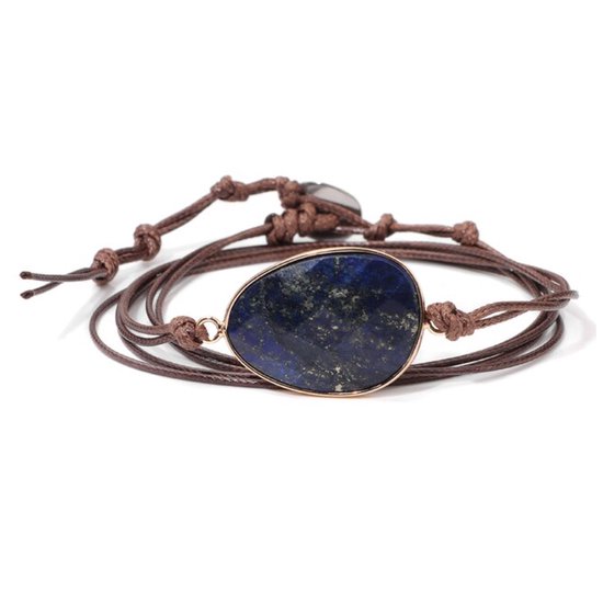 Marama - wikkelarmband edelsteen Lapis Lazuli - vegan waxcord - verstelbaar -unisex