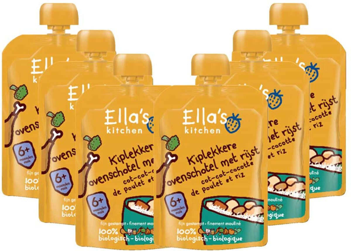 Ella's Kitchen Biologisch Maaltijdzakje 6+m Kiplekkere Ovenschotel Rijst - 6 x 130 gr - Voordeelverpakking