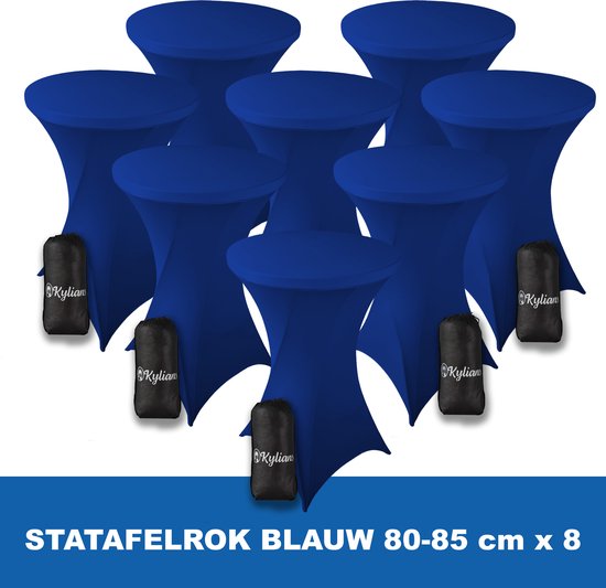 Statafelrok Blauw x 8 – ∅ 80-85 x 110 cm - Statafelhoes met Draagtas - Luxe Extra Dikke Stretch Sta Tafelrok voor Statafel – Kras- en Kreukvrije Hoes