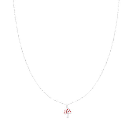 OOZOO Jewellery - Zilverkleurig/rode ketting met een paddenstoel bedeltje - SN-2045