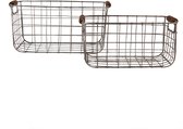 Clayre & Eef Opbergmand Set van 2 37x23x18 cm Grijs Bruin Metaal Rechthoek Mand
