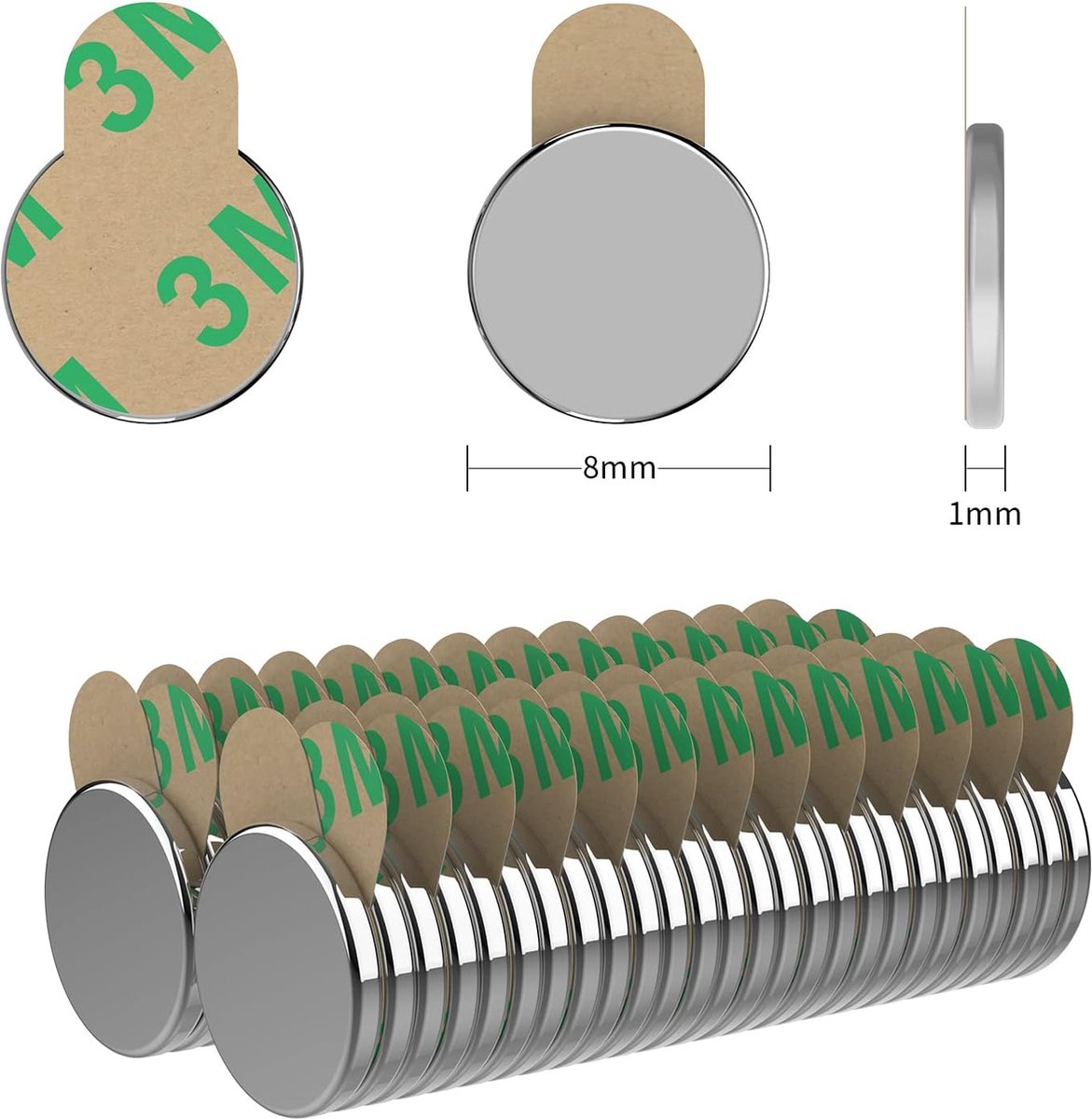 STAR&STER Magnetpro Zelfklevende magneten, 8 x 1 mm, mini-kleefmagneten, per paar gemagnetiseerd voor presentatie, magneetborden, 50 stuks