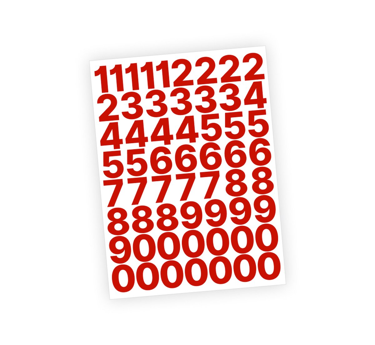 Cijfer stickers / Plaknummers - Stickervel Set - Rood - 3cm hoog - Geschikt voor binnen en buiten - Standaard lettertype - Glans