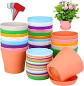 24 stks 4 "plastic bloembakken zaailing potten bloempotten met schoteltjes en 24 labels voor buiten kamerplanten tuin containers