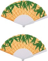 Spaanse handwaaier - 2x - ananas geel - polyester/kunststof - 23 x 40 cm