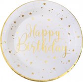 Santex Verjaardag feest bordjes happy birthday - 10x - wit - karton - 22 cm - rond