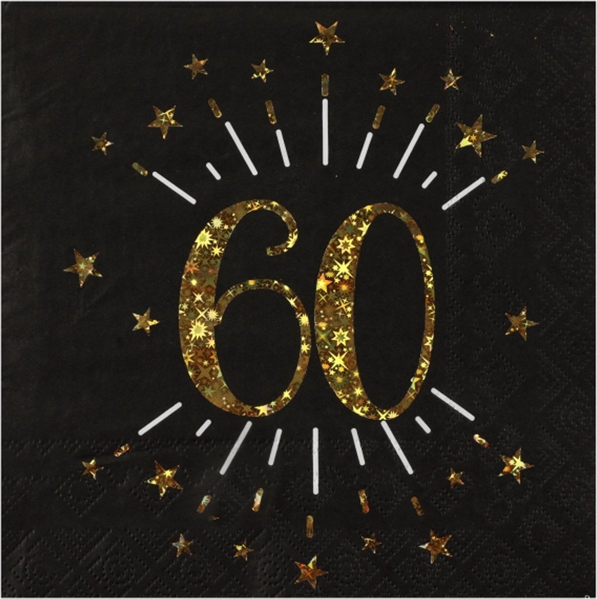 Santex Verjaardag feest servetten - leeftijd 60 jaar - 10x stuks - zwart/goud - 33 x 33 cm