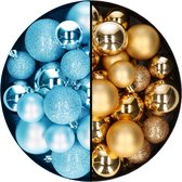 Kerstballen 60x stuks - mix goud/ijsblauw - 4-5-6 cm - kunststof - kerstversiering