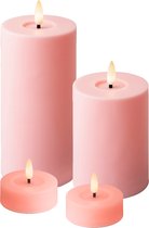 Bougies LED /bougies pilier - set 4x - rose clair - D7,5 x H12, H17 cm et D7 x H5 cm - pour l'extérieur