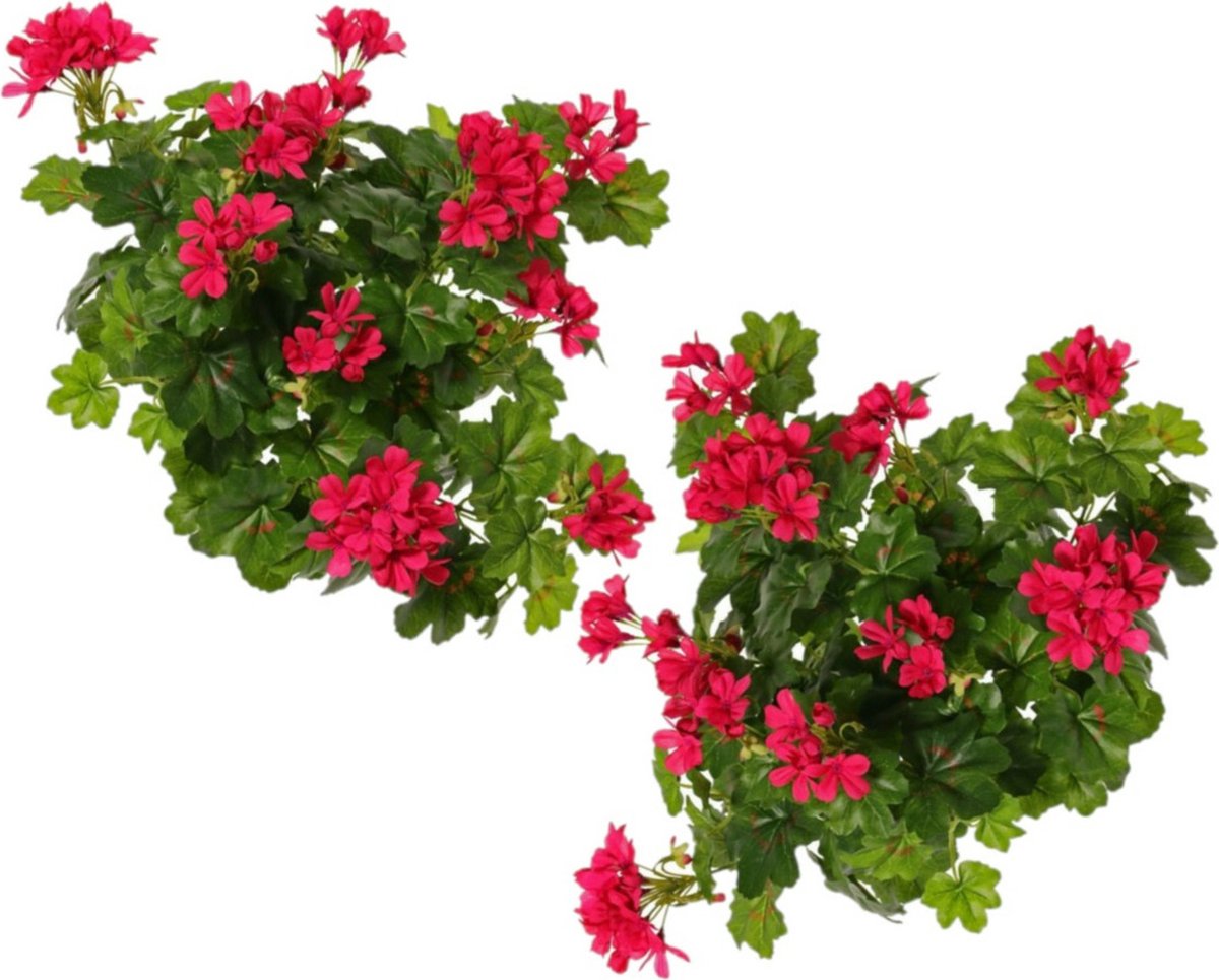 Topart Kunstbloemen boeket Oostenrijkse Geranium fuchsia roze 40 cm - 2x - Kunstplanten met bloemen
