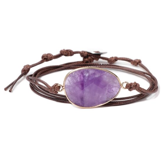 Marama - bracelet wrap pierre gemme Améthyste - cordon wax vegan - ajustable - unisexe