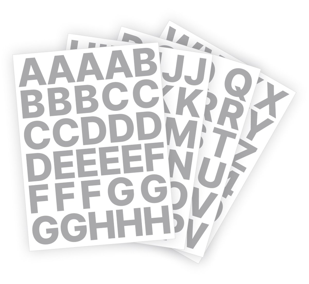 Letter stickers / Plakletters - Stickervellen Set - Metallic Zilver - 4cm hoog - Geschikt voor binnen en buiten - Standaard lettertype - Glans