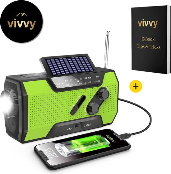 Noodradio voor Buiten met LED-Zaklamp S0S A1arm, Handslinger