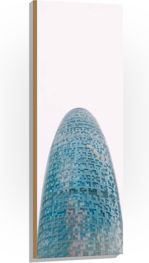 Hout - Torre Glòries Wolkenkrabbers in Barcelona, Spanje - 40x120 cm - 9 mm dik - Foto op Hout (Met Ophangsysteem)