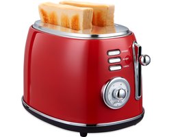 MOA Retro Broodrooster - Toaster met 2 Extra Bede Sleuven - 6 Warmteniveaus - BPA Vrij - 850W - Rood