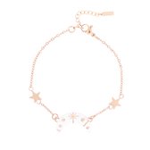 OOZOO Jewellery - Rosé goudkleurig/witte armband met een maan bedeltje - SB-1032