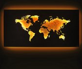 Metalen Wereldkaart met verlichting - Schilderij wanddecoratie goud - Metaal - 60 x 30 cm