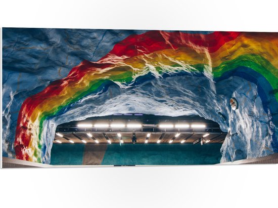 PVC Schuimplaat - Tunnel met Regenboog Versiering - 100x50 cm Foto op PVC Schuimplaat (Met Ophangsysteem)