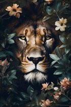 Leeuw tussen bloemen #6 poster - 40 x 60 cm