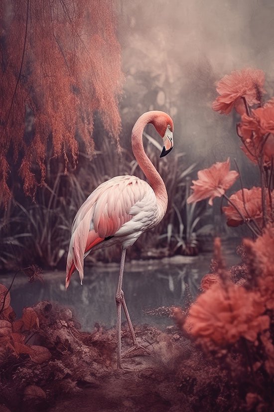 Flamingo aan het water #5 poster - 60 x 90 cm