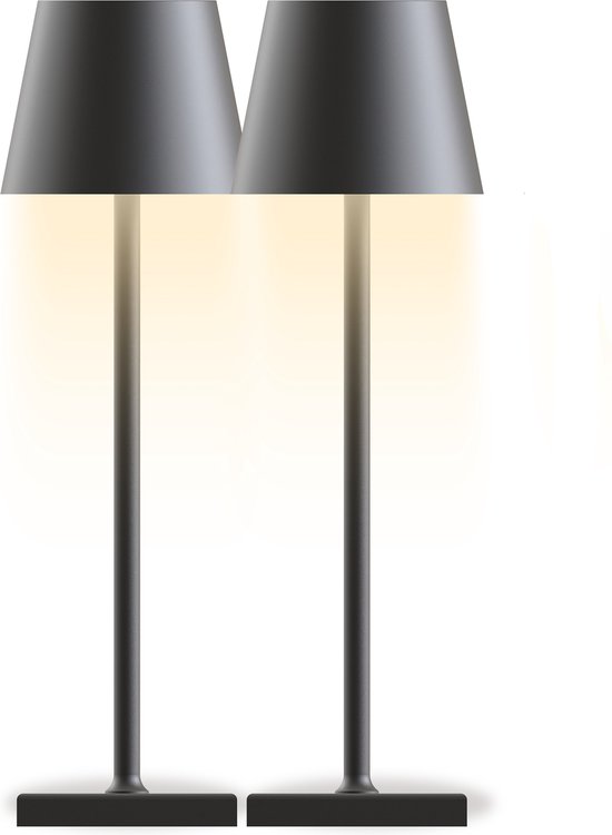 Calex Stelio Tafellamp - 2 stuks - Oplaadbaar - Tuinverlichting - Dimbaar - Zwart