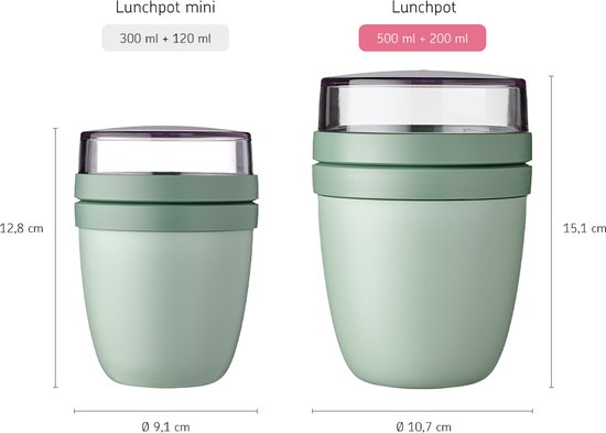 Mepal Lunchpot - 500 + 200 ml - Yoghurt en Muesli beker to go - Geschikt voor vriezer, magnetron en vaatwasser - Ellipse - Nordic red