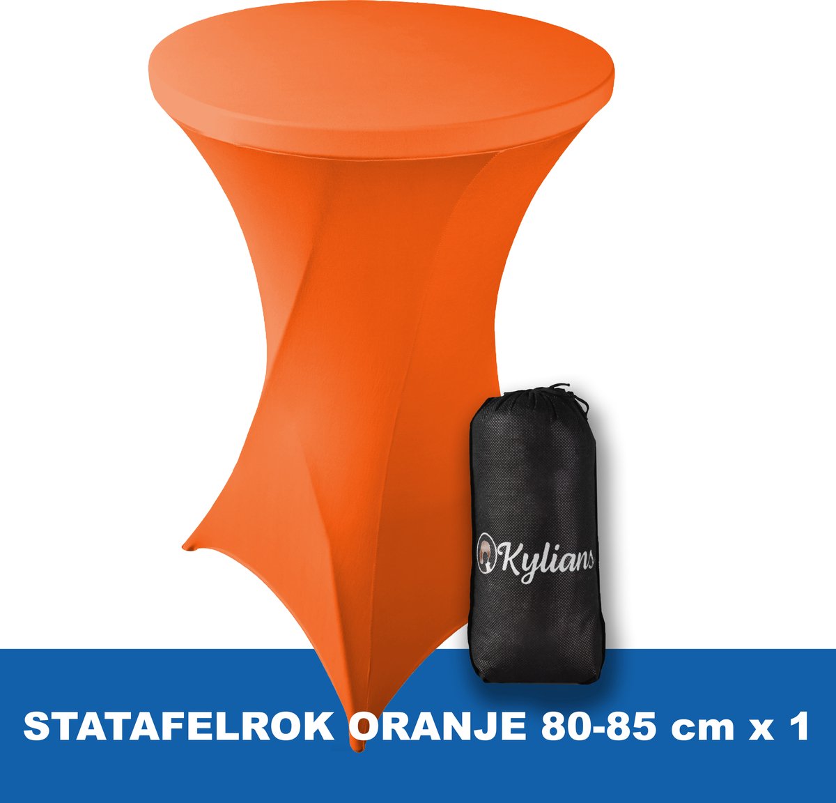 Statafelrok Oranje –2 jaar garantie met Opbergtas - ∅ 80-85 x 110 cm - Statafelhoes - Luxe Extra Dikke Stretch Sta Tafelrok voor Statafel – Kras- en Kreukvrije Hoes
