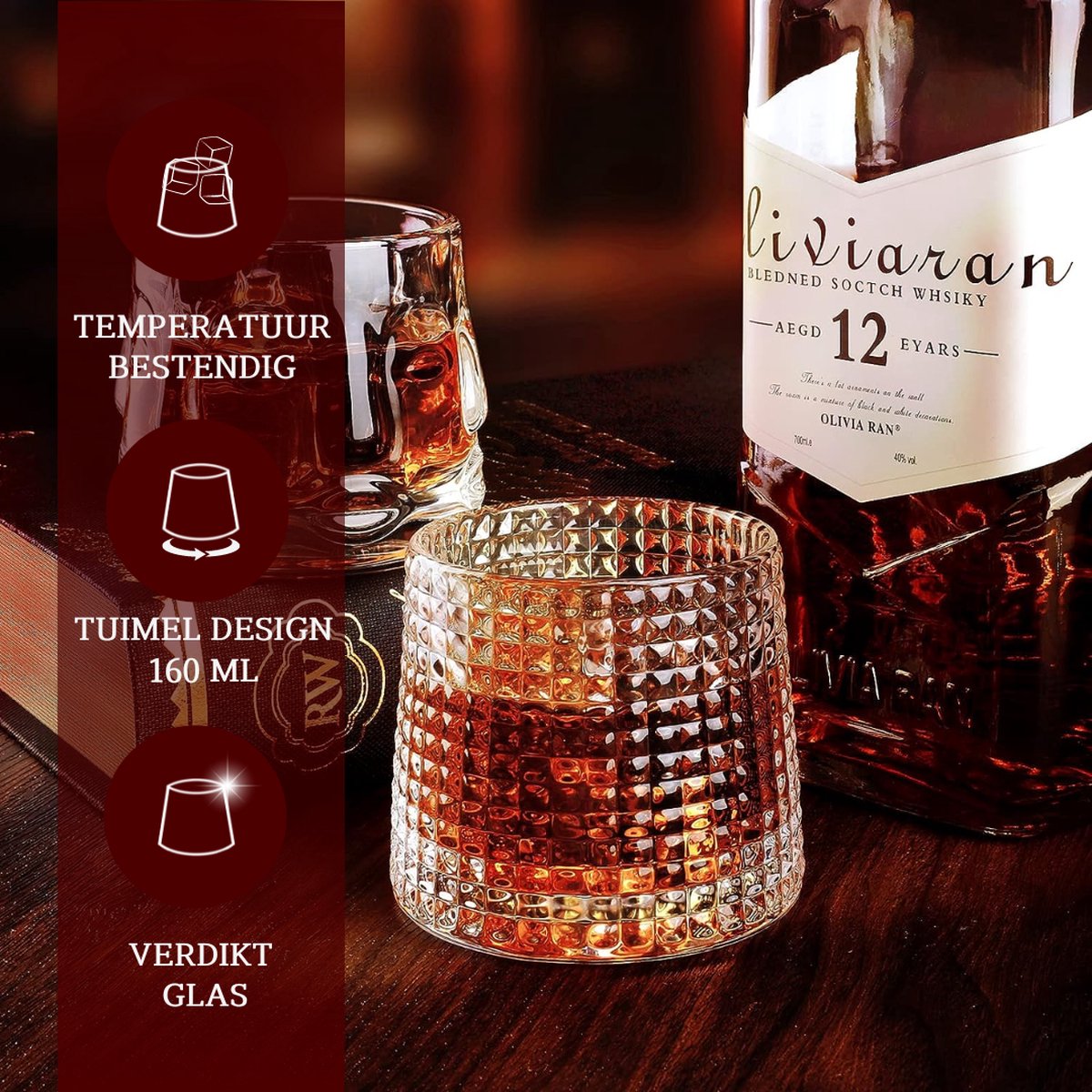Diamant whiskey glazen set van 2 water / sap tumbler gekanteld scotch glas 300ml whisky glas moderne
