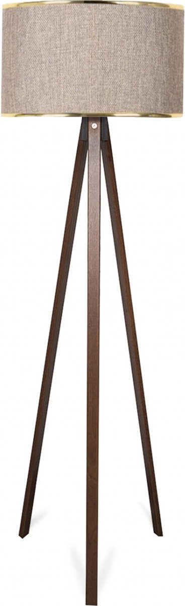 Verlichting - Stijlvolle Vloerlamp Loua - Beige Goud Hout - Afmetingen 21x38x140cm