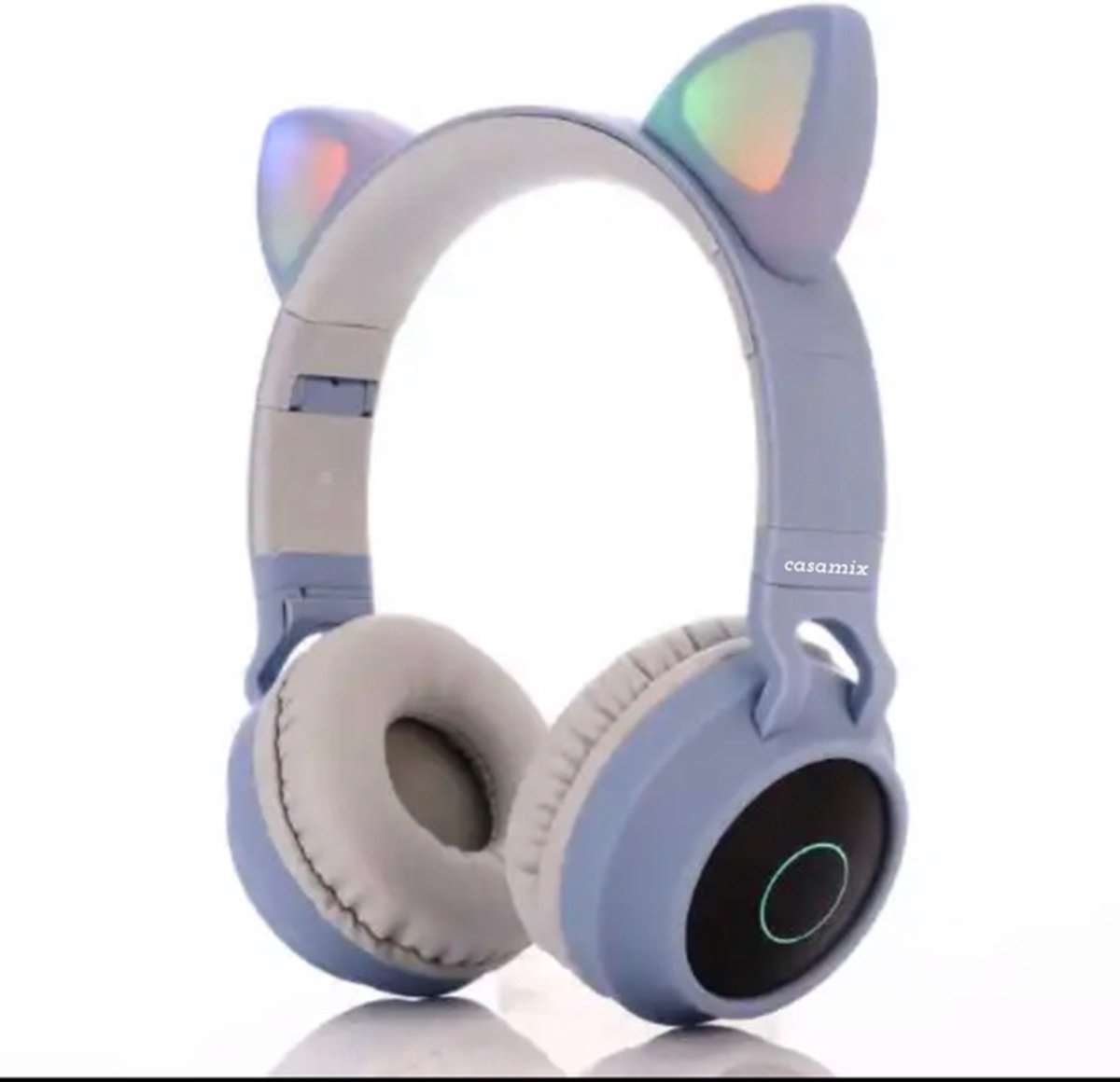 Casamix Kinder hoofdtelefoon pro - kattenoortjes blauw - NL handleiding -cat headphones- Draadloze koptelefoon Bluetooth - Met Led Kat Oortjes | met verlichting poot- Kat oor Koptelefoon draadloze Bluetooth met flitslicht