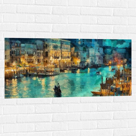 Muursticker - Schilderij van Gondel over de Wateren van Venetië - 100x50 cm Foto op Muursticker
