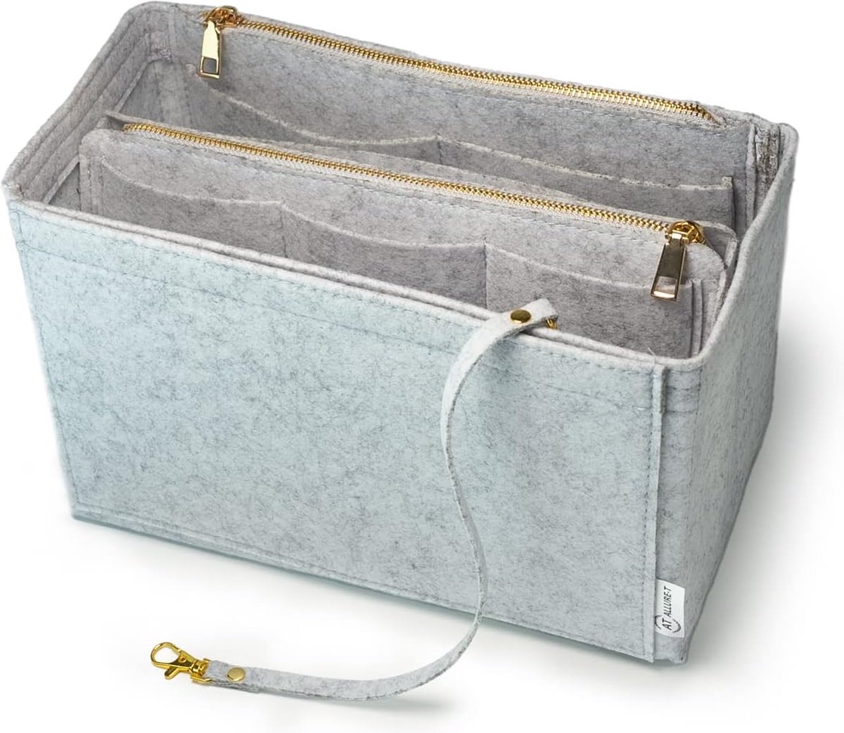 Handtas-organizer, vilt met ritssluiting en sleutelhanger, handtasorganizer, tas in zak, Neverfull mm organizer, tasorganizer, grijs, M