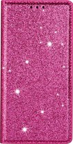 Hoesje geschikt voor iPhone 15 Plus - Bookcase - Pasjeshouder - Portemonnee - Glitter - TPU - Roze