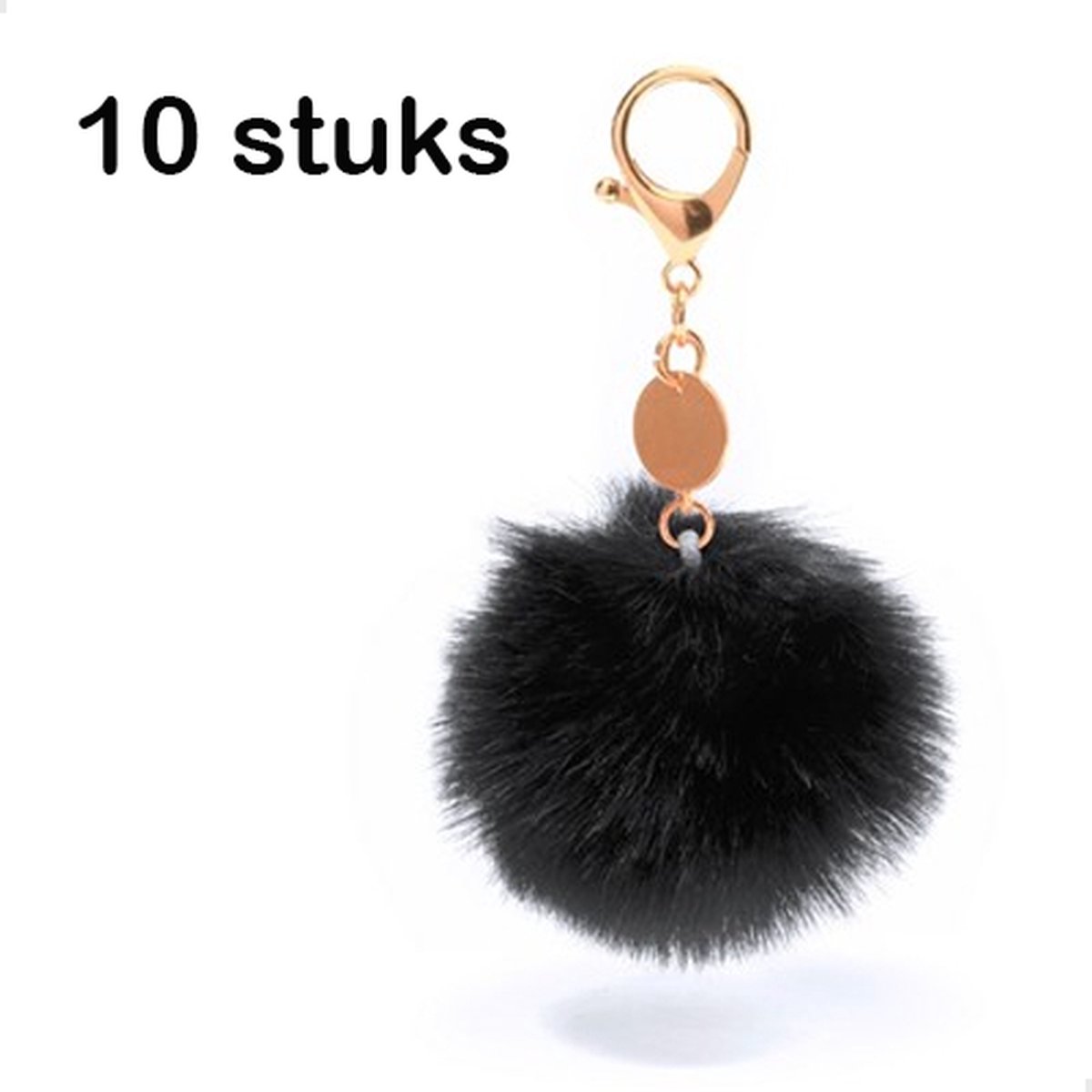 10 stuks Pluche Sleutelhanger - Zwart - Pompon - Uitdeel cadeau Feestje - Muzikaal pak