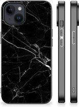 Transparant Hoesje Geschikt voor iPhone 15 Plus Smartphone Hoesje met Zwarte rand Marmer Zwart
