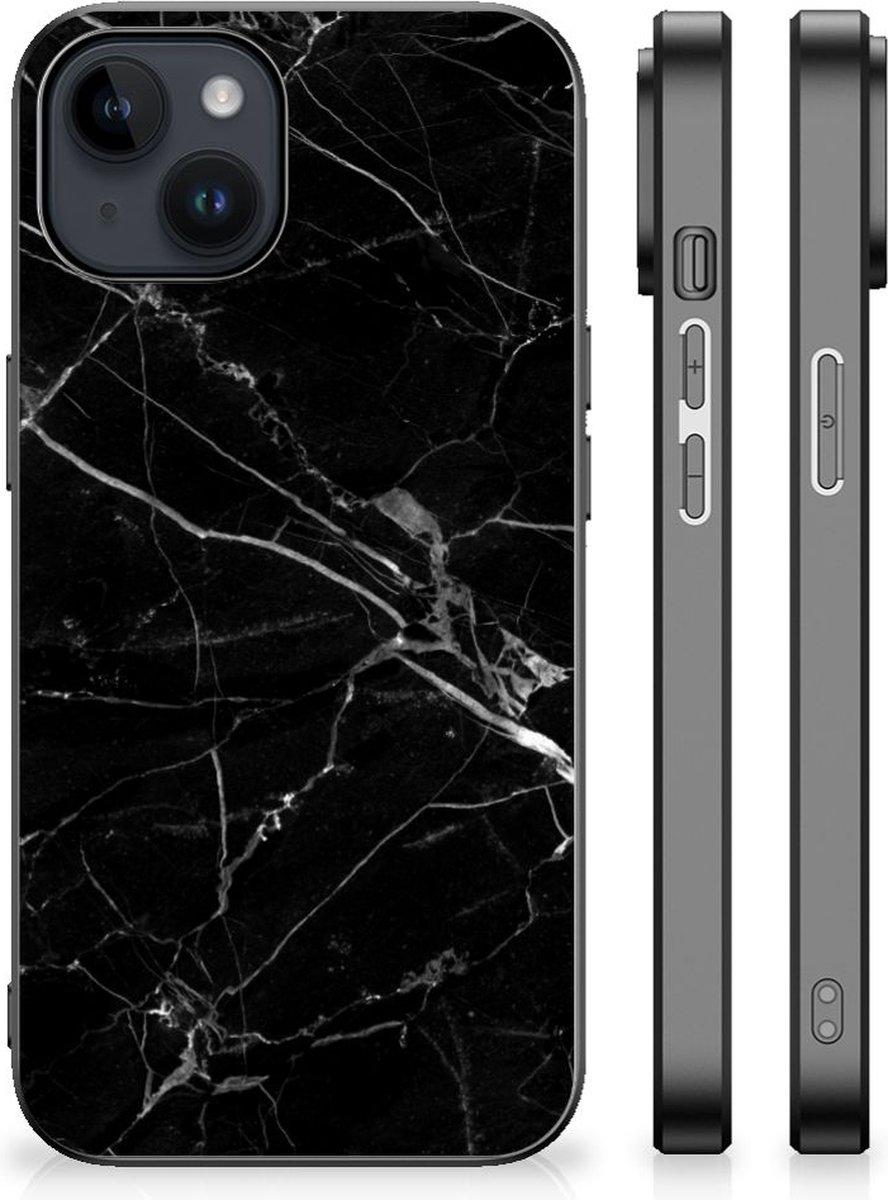 iPhone 15 Plus Marmeren Print Telefoonhoesje Marmer Zwart - Origineel Cadeau Vader