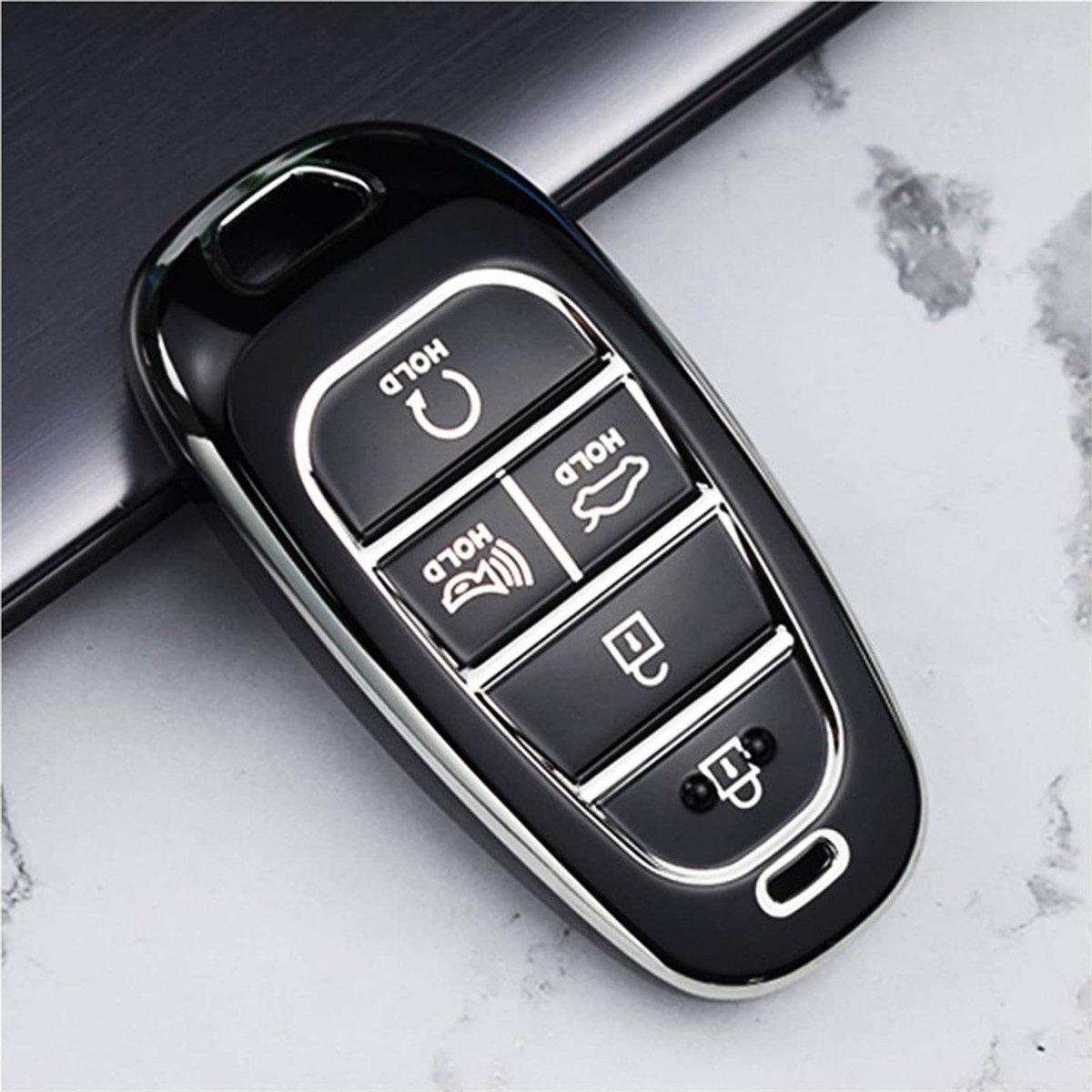 Autosleutel hoesje - TPU Sleutelhoesje - Sleutelcover - Autosleutelhoes - Geschikt voor Hyundai -zwart- E5 - Auto Sleutel Accessoires gadgets - Kado Cadeau man - vrouw