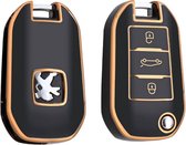 Autosleutel hoesje - TPU Sleutelhoesje - Sleutelcover - Autosleutelhoes - Geschikt voor Opel -zw-goud- A3 - Auto Sleutel Accessoires gadgets - Kado Cadeau man - vrouw